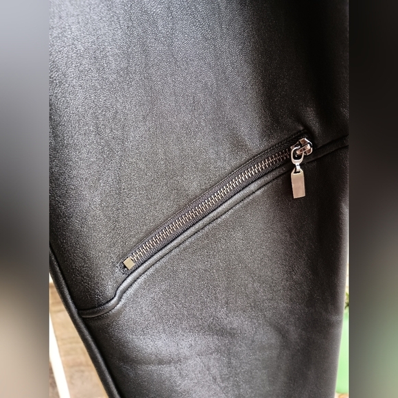 Joseph Ribkoff Black Faux Leather Pants with Zipper Detail_Fleece Inside_10 - Picture 4 of 8
